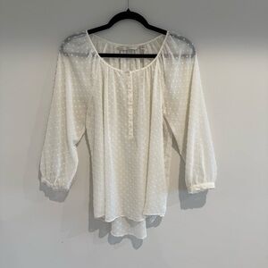 Lauren Conrad Sheer Ivory Peasant Top Medium Tiny Chenille Hearts Boho Cute